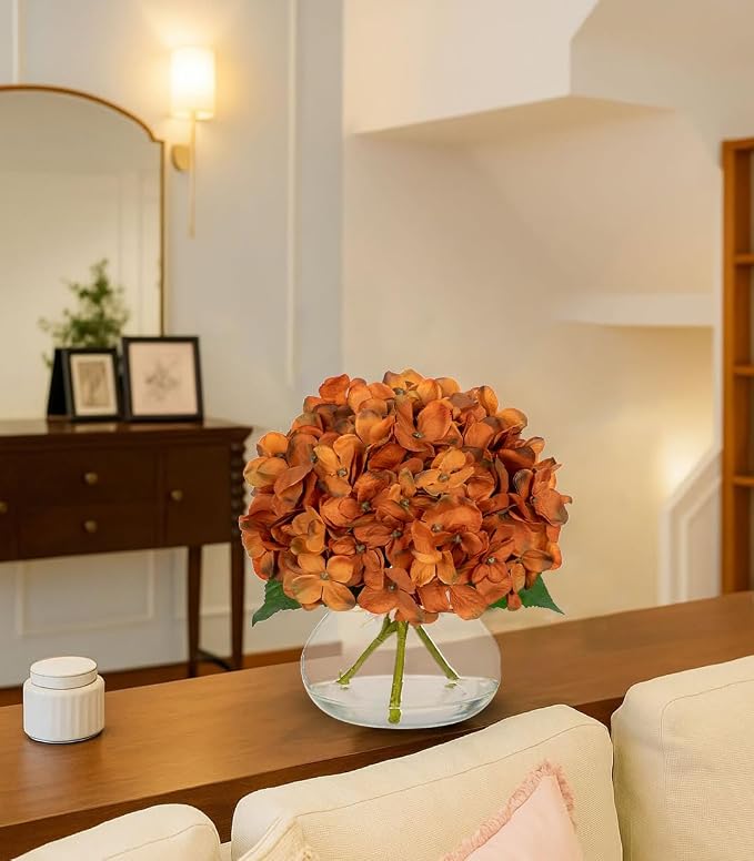 Hollyone Dark Orange Fall Hydrangea Artificial Flowers - Image 5