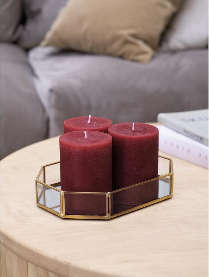 3x4 inch Pillar Candles Set of 3 – Unscented Dripless Rustic Burgundy Candles - Image 4