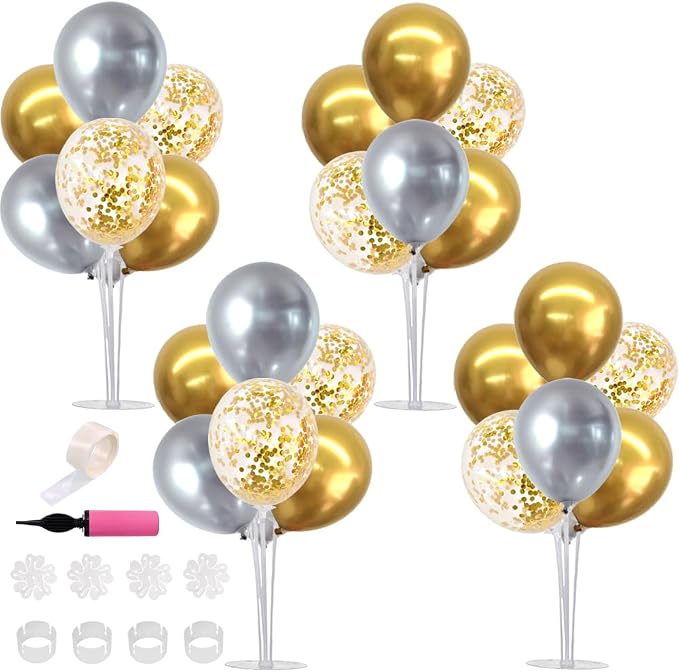 TONIFUL 4 Set Silver Gold Balloon Stand Balloon Centerpieces by TONIFUL