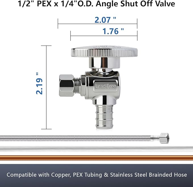 WiseWater 1/2 PEX Angle Stop Valve 1/2" PEX x 1/4" Compression | 1/4 Turn Shut - Image 5