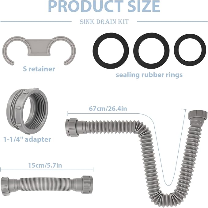 1-1/2" Flexible P-Trap Sink Drain Pipe Kit 5.7"-27" - Image 2