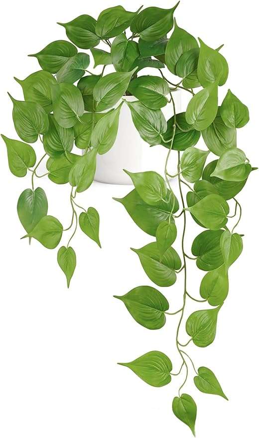 Mkono Fake Hanging Plants with Ceramic Pot, Realistic Greenery Look, Modern by Mkono