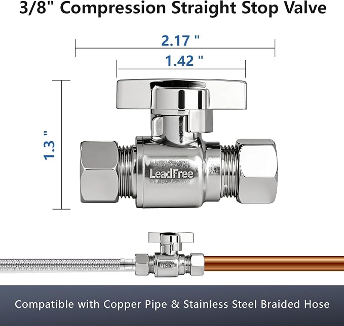 WiseWater 3/8" Compression x 3/8" Compression Straight Stop Valve | Heavy Duty - Image 5