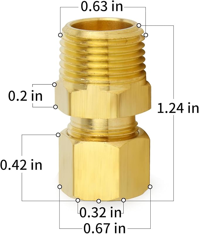 ChillWaves Brass Compression Tube Fitting, 5/16" OD x 3/8" NPT Male Compression - Image 2