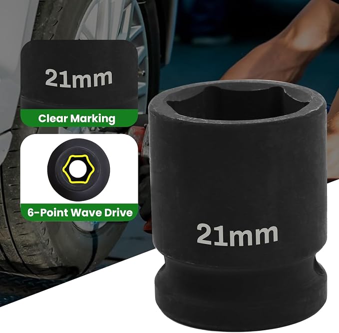 1/2" Drive 21mm Deep Impact Socket, 6 Point Chrome Molybdenum Steel Heavy Duty - Image 3