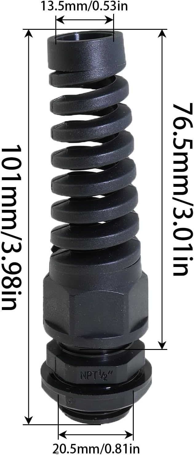 Heyous 2PCS NPT 1/2 Inch IP68 Waterproof Cable Gland Bend Relief Spiral Strain - Image 2