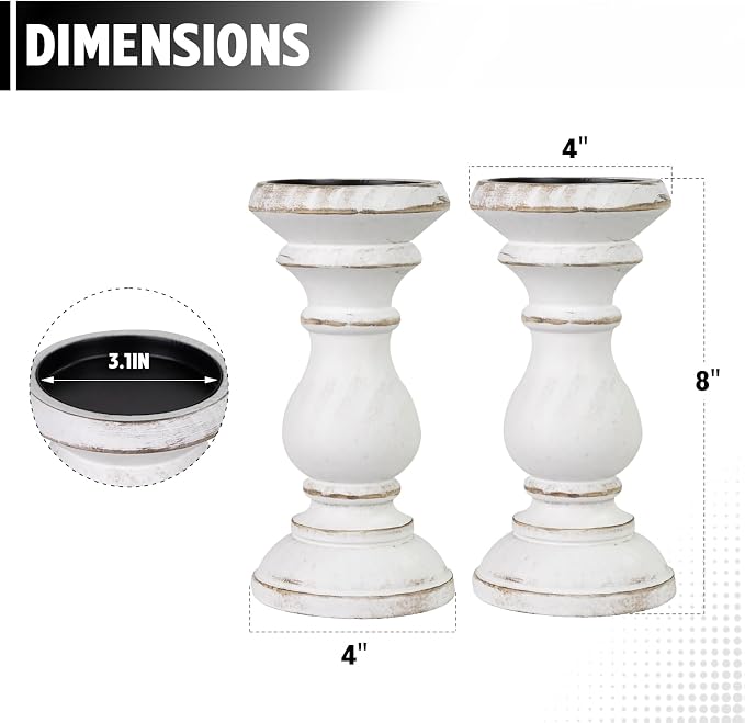 Candle Holder for Pillar Candle Set of 2, Farmhouse Wood Candle Holder - Image 2