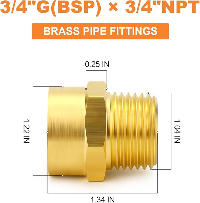 GASHER 5Pcs 3/4" G Thread Female × 3/4" NPT Thread Male Brass Pipe Fitting - Image 2
