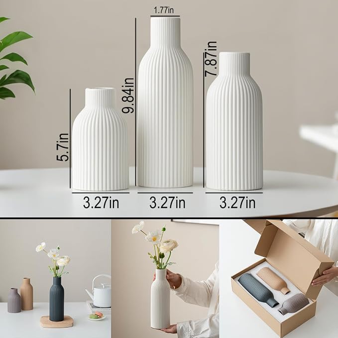 Modern Ceramic Vases Set of 3, Shelf Table Centerpiece - Image 2