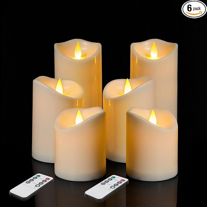 Flameless Candles 4" 5" 6" Set of 6 Outdoor Indoor Pillars Battery Operated by Artmarry