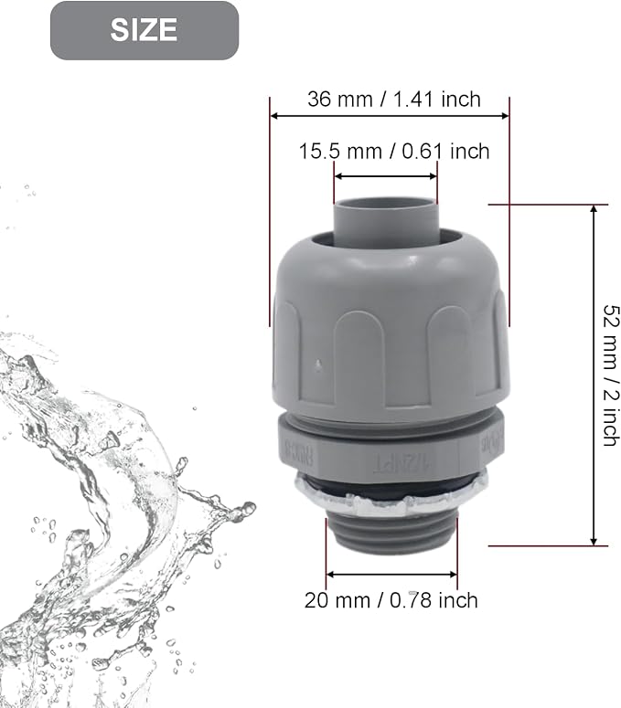 4-Pack 1/2 Inch NPT Liquid Tight PVC Conduit Connector Fittings | straight 180 - Image 3