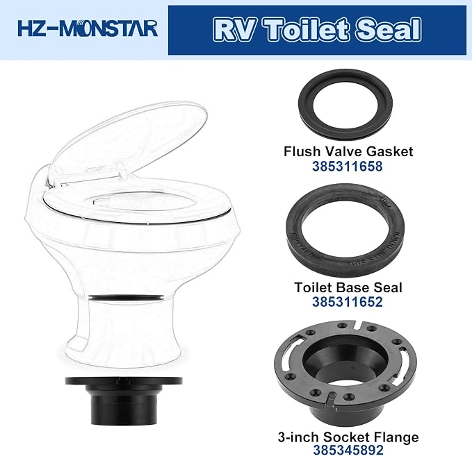 RV Toilet Seal and 3" Socket Floor Flange Kit, 3 in 1 Repair Kit - Image 2
