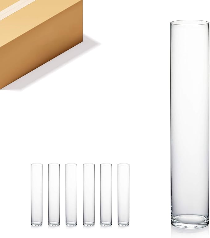 WGVI Quality Thick Weighted Tall Clear Cylinder Glass Vase, Flower Arrangement by WGVInternational-OpusGlassware