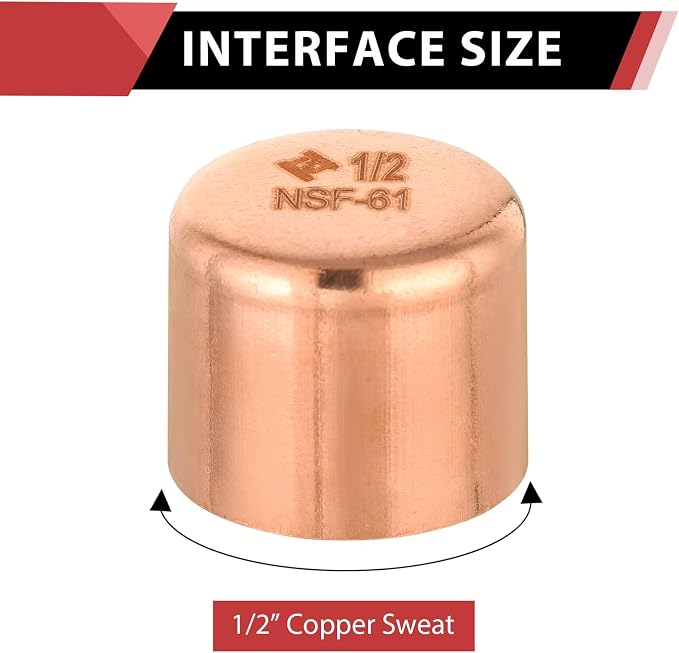 50 Piece EFIELD 1/2-inch Solder Copper Pipe End Cap | Copper Plumbing Fittings - Image 2