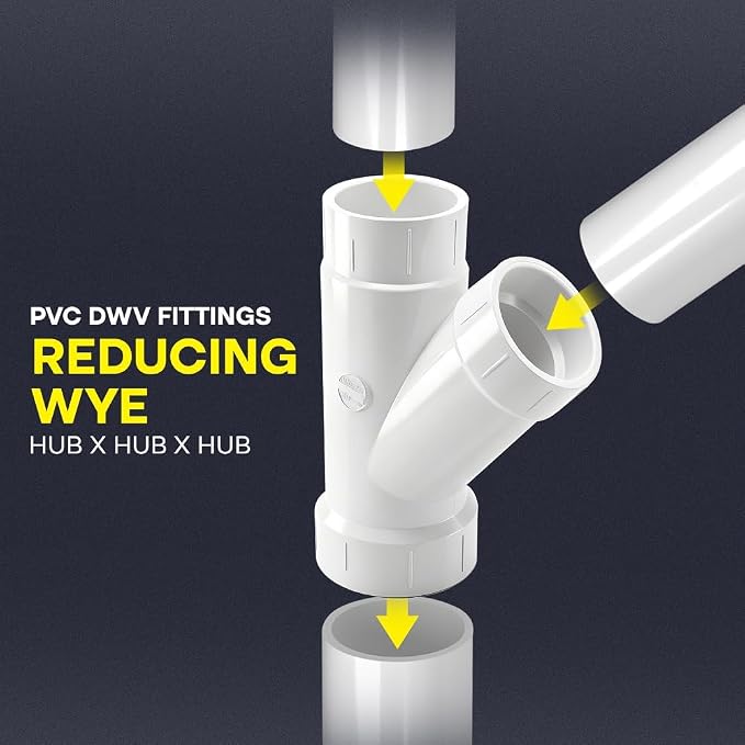 SUPPLYGIANT™ 2" x 1-1/2" x 2" PVC DWV Wye Reducing Hub – White PVC Drain - Image 4