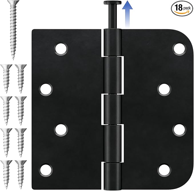 18 Pack Matte Black Door Hinges 4 Inch, Heavy Duty Iron Exterior/Interior Hinges by RAFECIEE