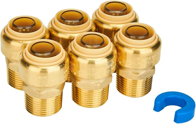 6-Pack Male Adapter, 3/4 Inch Push-to-Connect x 1/2 Inch MNPT | Brass, Straight by SUNGATOR