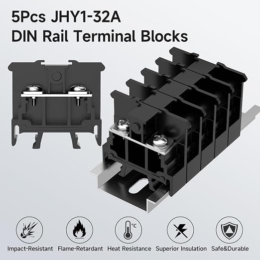 5Pcs JHY1 DIN Rail Terminal Blocks, 660V 32A, 6mm² | Detachable and Assemblable - Image 2
