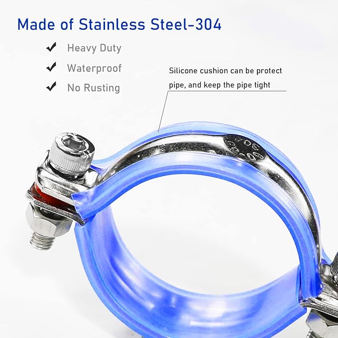 AKIHISA 2 Pcs 304 Stainless Steel Pipe Supports, Wall Mount Ceiling Mount Pipe - Image 2