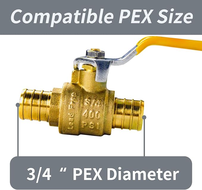 AB 3/4 Inch X 3/4 Inch Full Port PEX Ball Valve, Water Shut Off Valve - Image 3