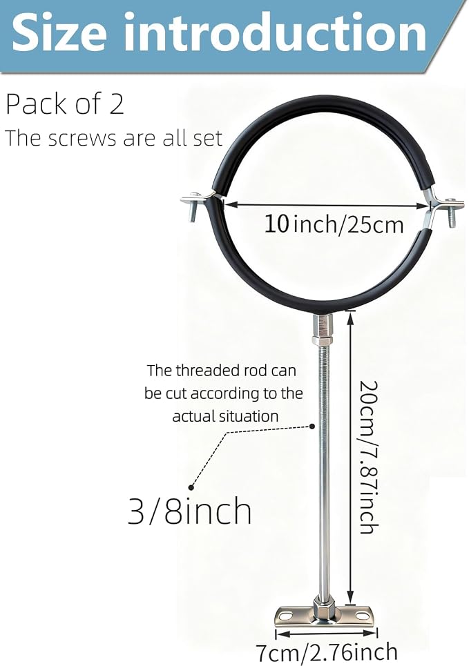 2 Sets Premium 10 Inch Adjustable Pipe Metal Bracket，Heavy Duty Galvanized Iron - Image 3
