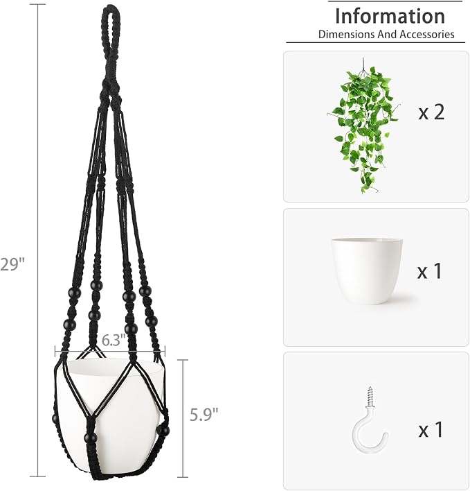 Mkono Fake Hanging Plant, Macrame Hanger - Image 2