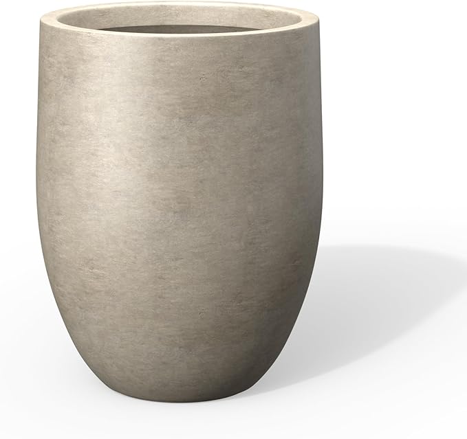 Kante Large Round Bullet Weathered Concrete Planter 21.7" Tall, Outdoor | by Unknown
