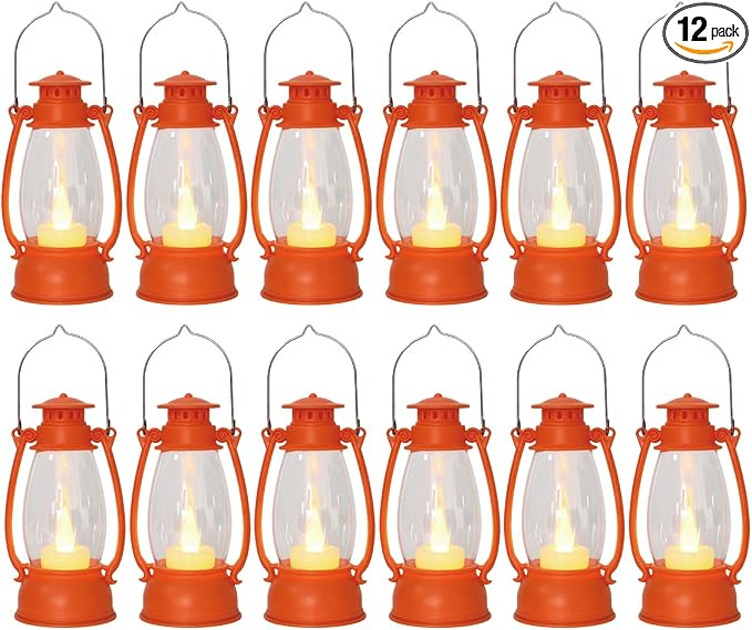 12Pcs Orange Mini Lanterns for Fall Halloween Thanksgiving & Western Camping by ReperlaSpecialMiniSmallLanternDecoration