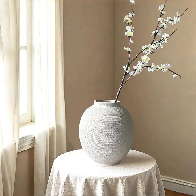 White Ceramic Vase, 9.8" Large, Sandstone White | Farmhouse Style, Hand-Made - Image 7
