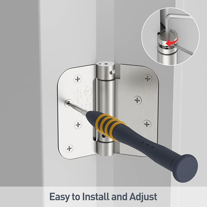 HOSOM 4 Pack Self Closing Door Hinges Brushed Nickel, 4 Inch 5/8'' Radius - Image 5