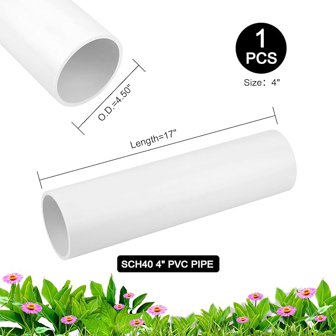 4 Inch PVC Pipe 17" Long White Sch40 Industrial PVC Pipes - Image 3