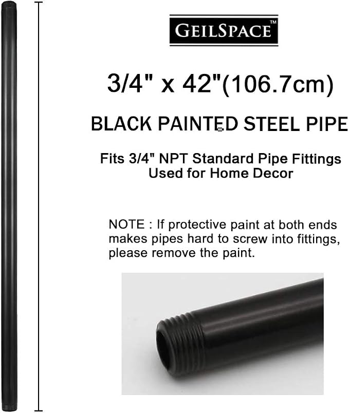 6 Pack 3/4" × 42" Pre-Cut Black Metal Pipe, Industrial Steel Fits Standard - Image 2