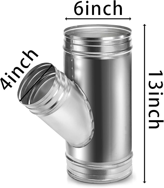 SOUJOY 6" to 4" Branch Y-Shape Ducting Connector, 45 Degree Galvanized Duct - Image 2
