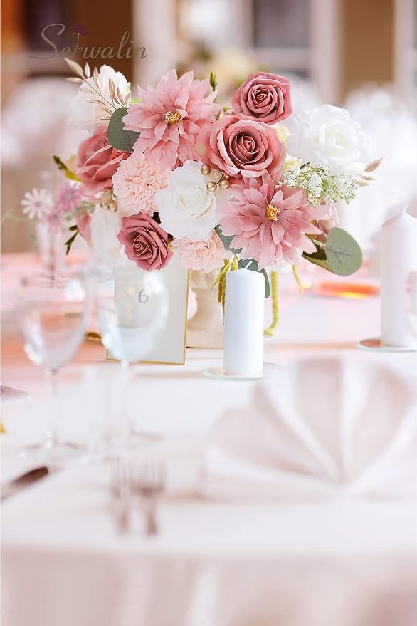 Serwalin Pink Artificial Flowers, Silk Dahlia Flowers - Image 7