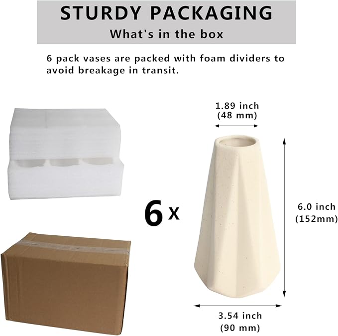 YANLING 6 Pack Light Yellow Ceramic Vases - Image 3