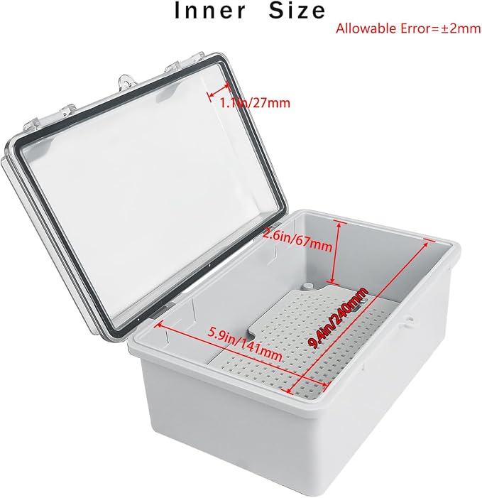 Junction Box, Hinged Grey Clear Cover IP67 Waterproof ABS Project Box - Image 3