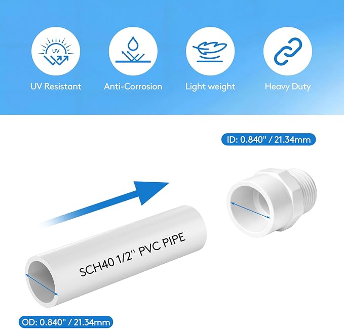 12 Pack 1/2" PVC Male Adapter, Schedule 40 - Image 5