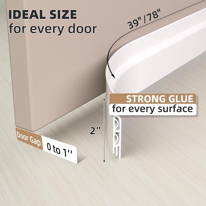 KNEELISA 39" White Under Door Draft Stopper Interior - Image 4
