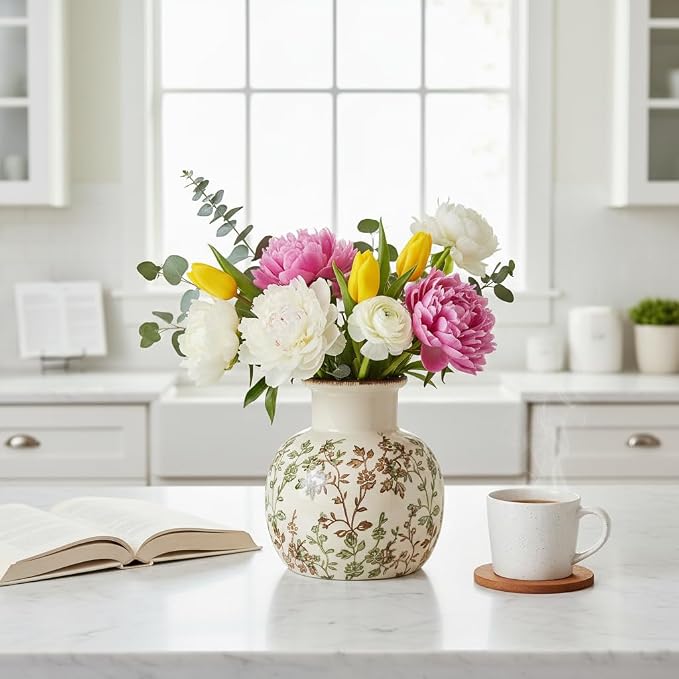 SIDUCAL Ceramic Green and Beige Antique Vase, 5.91 Inch Retro Ice Cracked - Image 6