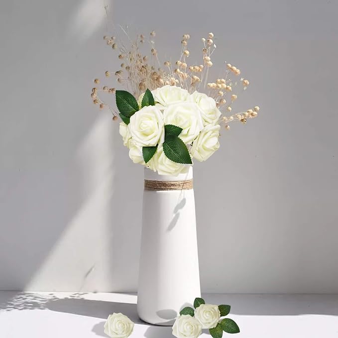 AmyHomie Ivory Rose 25pcs Real Looking Artificial Flowers w/Stem | Bouquet - Image 4