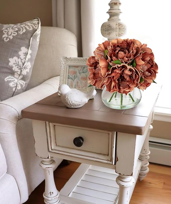 Hollyone Coffee Peonies with Vase Fall Flowers Artificial - Image 4