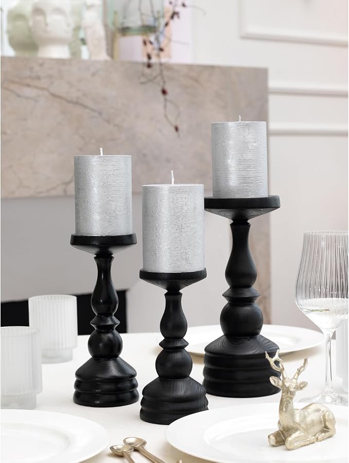 3x4 inch Pillar Candles Set of 3 – Unscented Dripless Silver Candles - Image 4