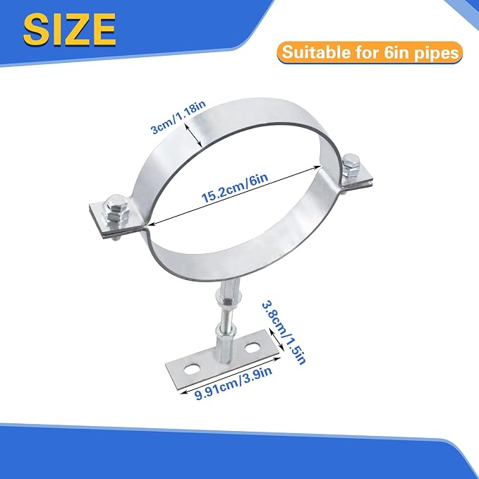 2 PCS 6 Inch Heavy Duty Adjustable Pipe Bracket, Galvanized Steel plit Ring - Image 2