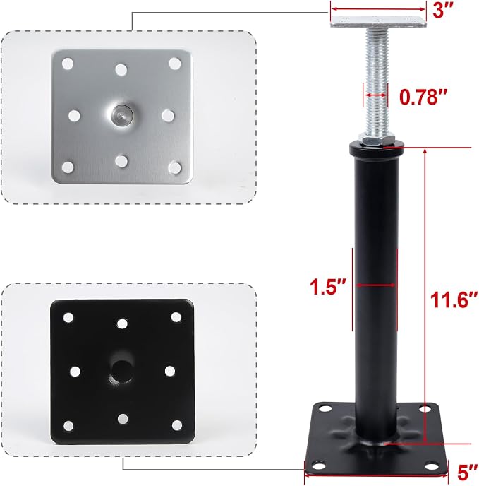 4-Pack House Floor Jacks, 11–16 Inch Adjustable Steel Posts, Suitable - Image 4