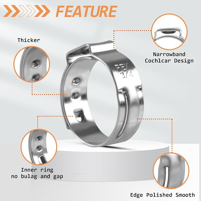 130PCS Stainless Steel Single Ear Hose Clamps 3/4 Inch PEX Cinch Clamps - Image 3