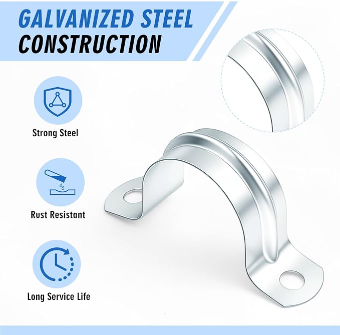 Yaocom 100 Pcs 1" Opening Pipe Strap Galvanized Steel Conduit Clamp Reinforced - Image 3