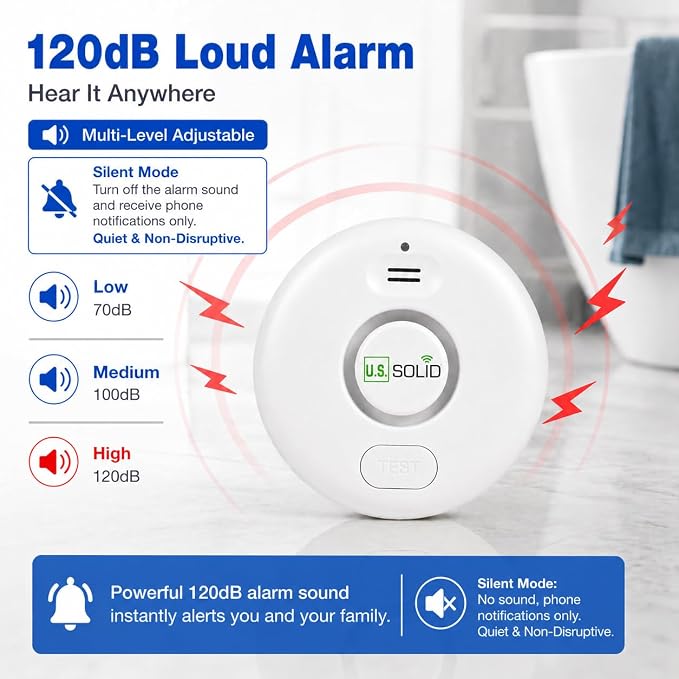 U.S. Solid WiFi Water Leak Detector, Tuya Smart App Flood Sensor Alarm - Image 4