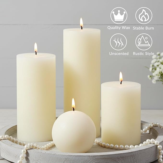Rustic Ivory Pillar Candles Set - Image 2