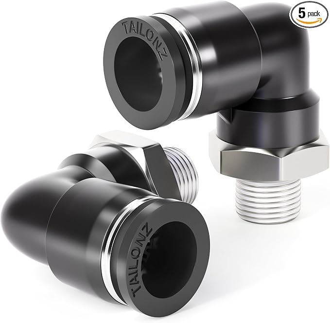TAILONZ 1/2" x 1/4" NPT Push to Connect Elbow Fitting 5pcs | Copper&Plastic by TAILONZPNEUMATIC