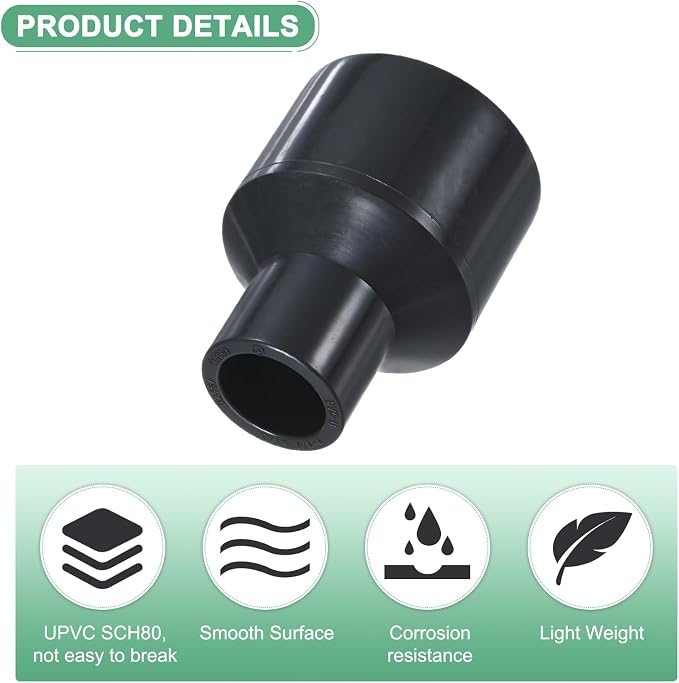M METERXITY 2-Pack UPVC Reducer Pipe Fitting, 1-1/4"x1/2" Reducing Coupling - Image 2